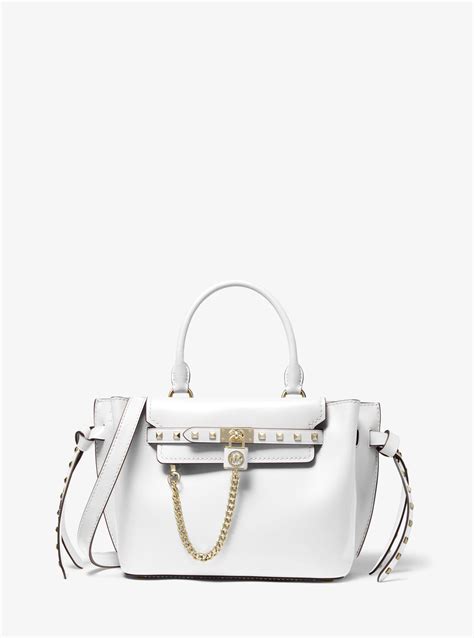 michael kors hamilton signature purse white with leather strap|Michael Kors Hamilton small satchel.